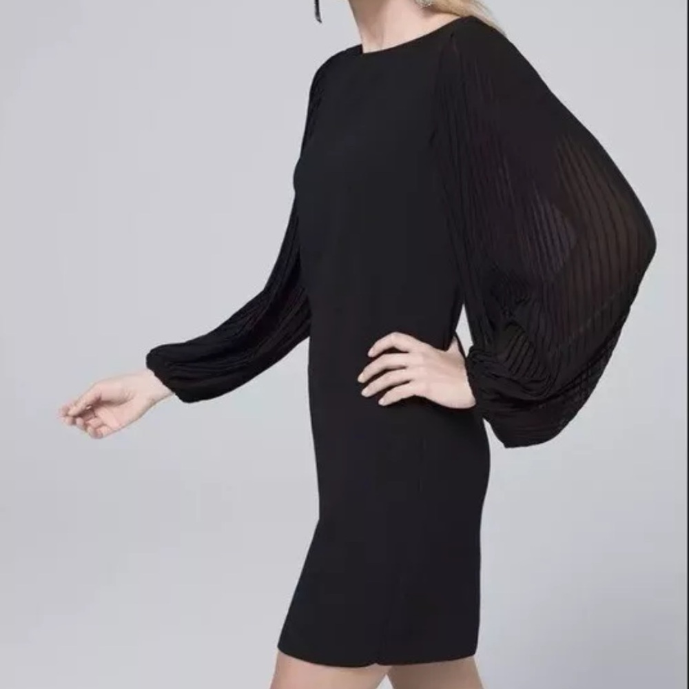White House Black Market Chiffon Balloon Sleeve Black Shift Cocktail Dress